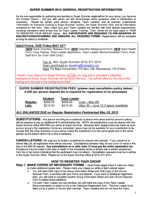 Super Summer 2015 Registration Form