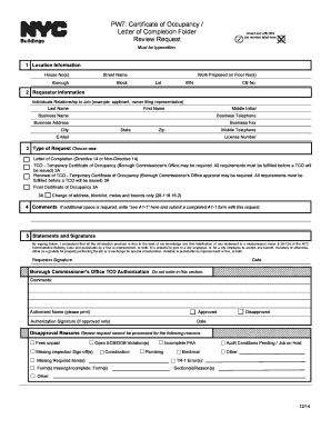 Certificate of Occupancy Request Form