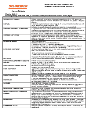 Schneider National Carriers Accessorial Charges Summary