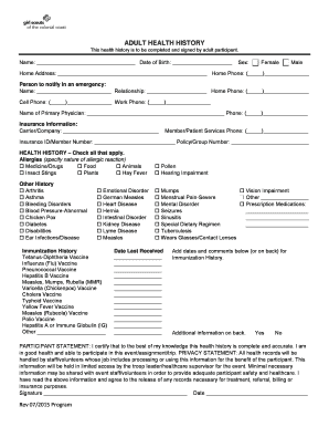 Adult Health History and Examination Form