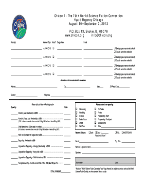 Chicon 7 Convention Registration Form