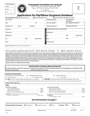 OFA Hip/Elbow Dysplasia Application Form