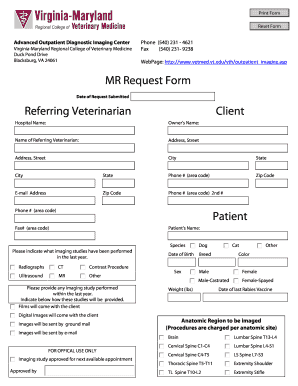 Veterinary MR Request Form