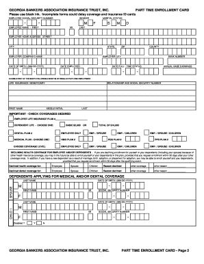 Georgia Bankers Association Part Time Enrollment Card