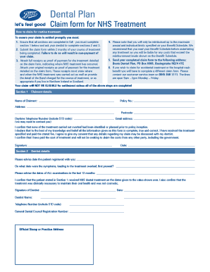 Dental Plan NHS Treatment Claim Form