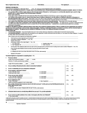 Maryland In-State Tuition Application Form