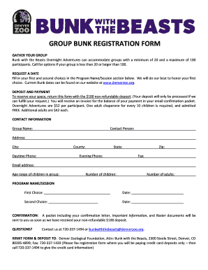 Bunk with the Beasts Group Registration Form