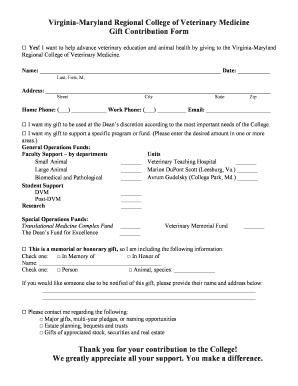 Virginia-Maryland Veterinary College Gift Contribution Form