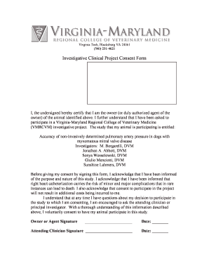 Investigative Clinical Project Consent Form - vetmed vt