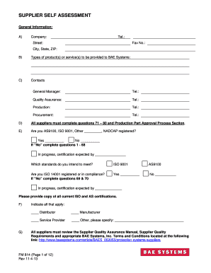Supplier Self Assessment Form