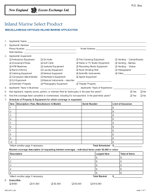 Inland Marine Miscellaneous Articles Application