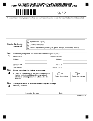 Prior Authorization Form for Smoking Cessation 3rd Quit Attempt