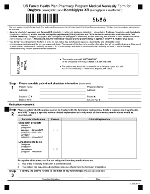 US Family Health Plan Medical Necessity Form for Onglyza and Kombiglyze XR
