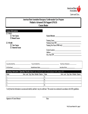 Pediatric Advanced Life Support Course Roster
