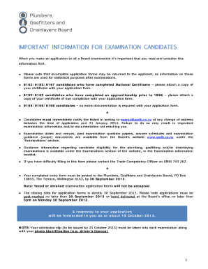 Plumbers, Gasfitters and Drainlayers Board Examination Application