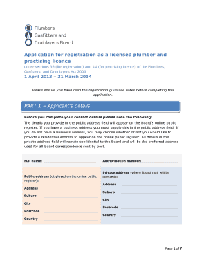 New Zealand Plumber Registration Application