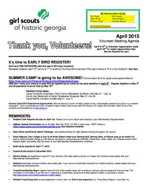 Girl Scouts Early Bird Registration Form