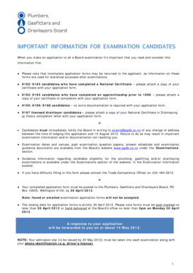 Plumbers, Gasfitters and Drainlayers Board Examination Application Form