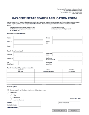 Gas Certificate Search Application Form