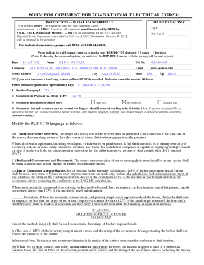 2014 National Electrical Code Comment Form