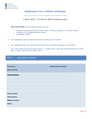 Application for Limited Certificate