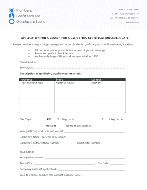 Application for Gasfitting Certification Certificate