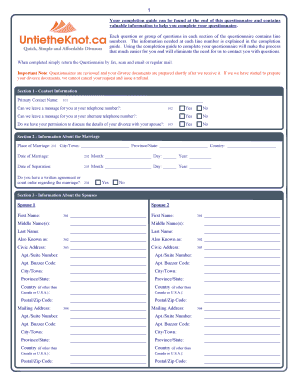 Manitoba Divorce Questionnaire
