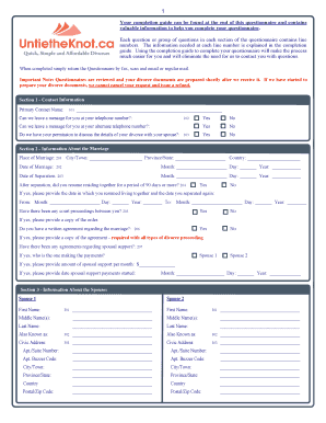 Nova Scotia Divorce Questionnaire