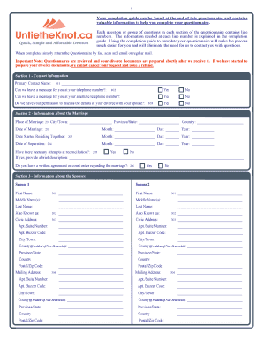 New Brunswick Divorce Questionnaire