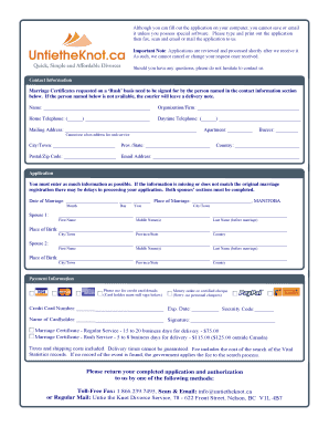 Manitoba Marriage Certificate Application