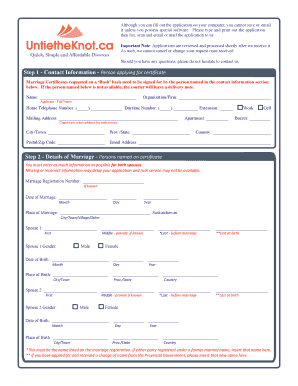 Saskatchewan Marriage Certificate Application
