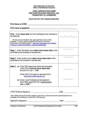 Ohio LPDC Verification Form
