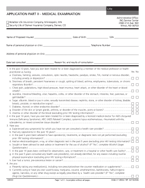 Life Insurance Medical Examination Form