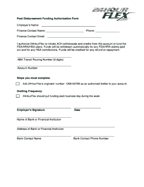 Post Disbursement Funding Authorization Form