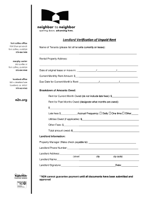 Landlord Verification of Unpaid Rent
