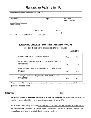Flu Vaccine Registration Form