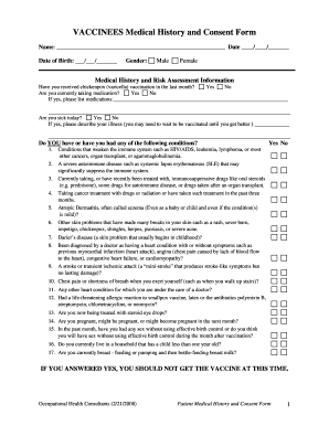 Vaccinees Medical History and Consent Form