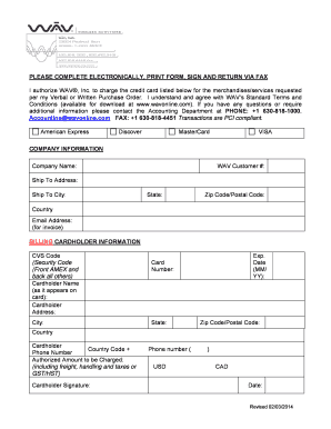 WAV Credit Card Authorization Form
