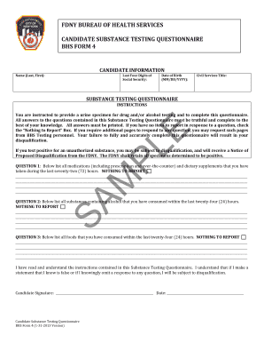 FDNY Candidate Substance Testing Questionnaire