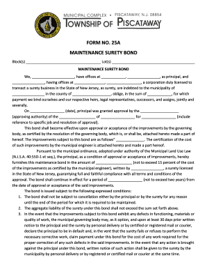 New Jersey Maintenance Surety Bond Form 25A