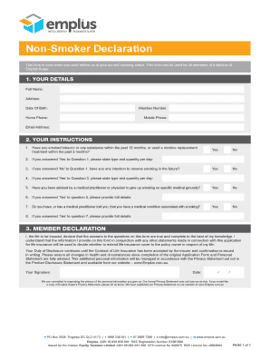 Non-Smoker Declaration Form