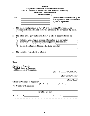 Request for Correction of Personal Information