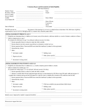 IEP Team Summary and Eligibility Determination Form