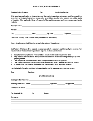 Application for Variance