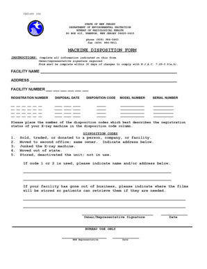New Jersey X-Ray Machine Disposition Form