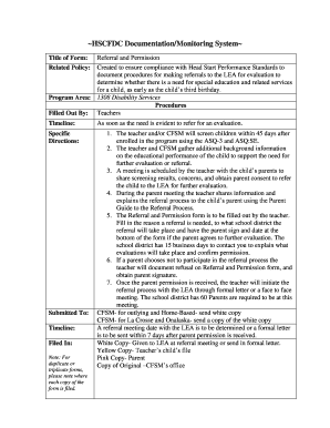 Head Start Referral and Permission Form