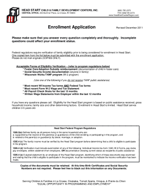 Head Start Enrollment Application
