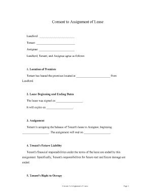 Consent to Assignment of Lease