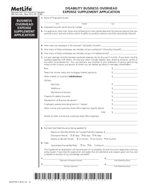 Disability Business Overhead Expense Supplement Application