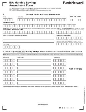 ISA Monthly Savings Amendment Form